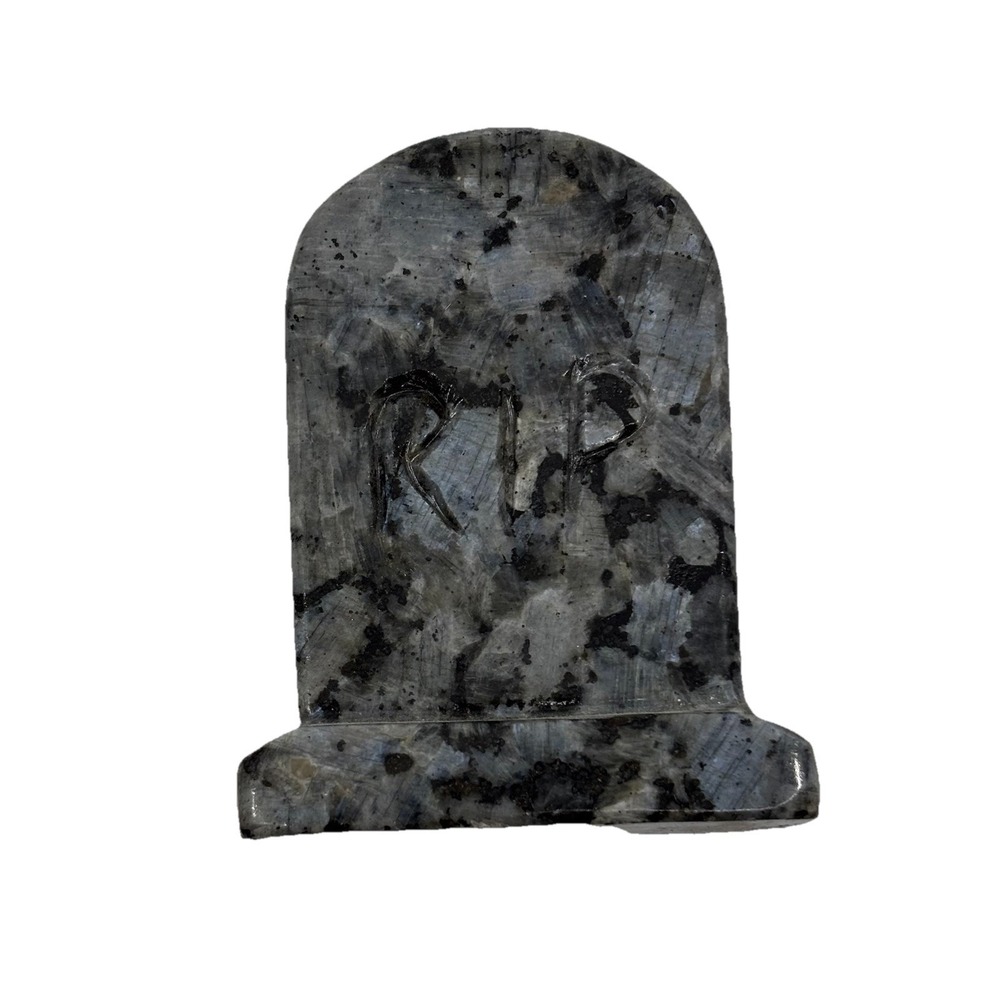 Natural Spectrolite Carved Tombstone RIP Headstone Carving‎ Reiki Healing Goth